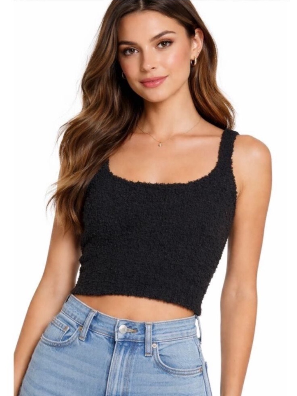 Skims Teddy boucle Black Fuzzy Crop Tank Top - Women